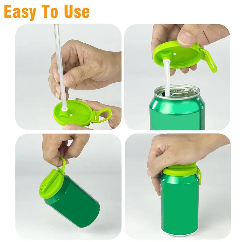 Silicone Lid Cover With 2 Straws Reusable Soda Can Lid Portable Canned Beverages Juice Beer Straw Cap