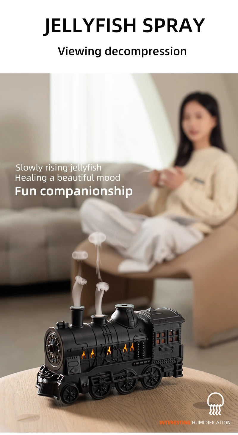 Train shape Cool Mist Air Humidifier with LED Lamp Aroma Atomizer Remote Control