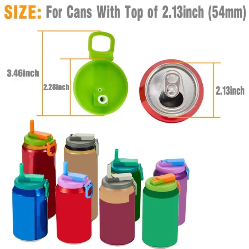 Silicone Lid Cover With 2 Straws Reusable Soda Can Lid Portable Canned Beverages Juice Beer Straw Cap
