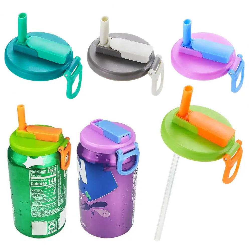 Silicone Lid Cover With 2 Straws Reusable Soda Can Lid Portable Canned Beverages Juice Beer Straw Cap