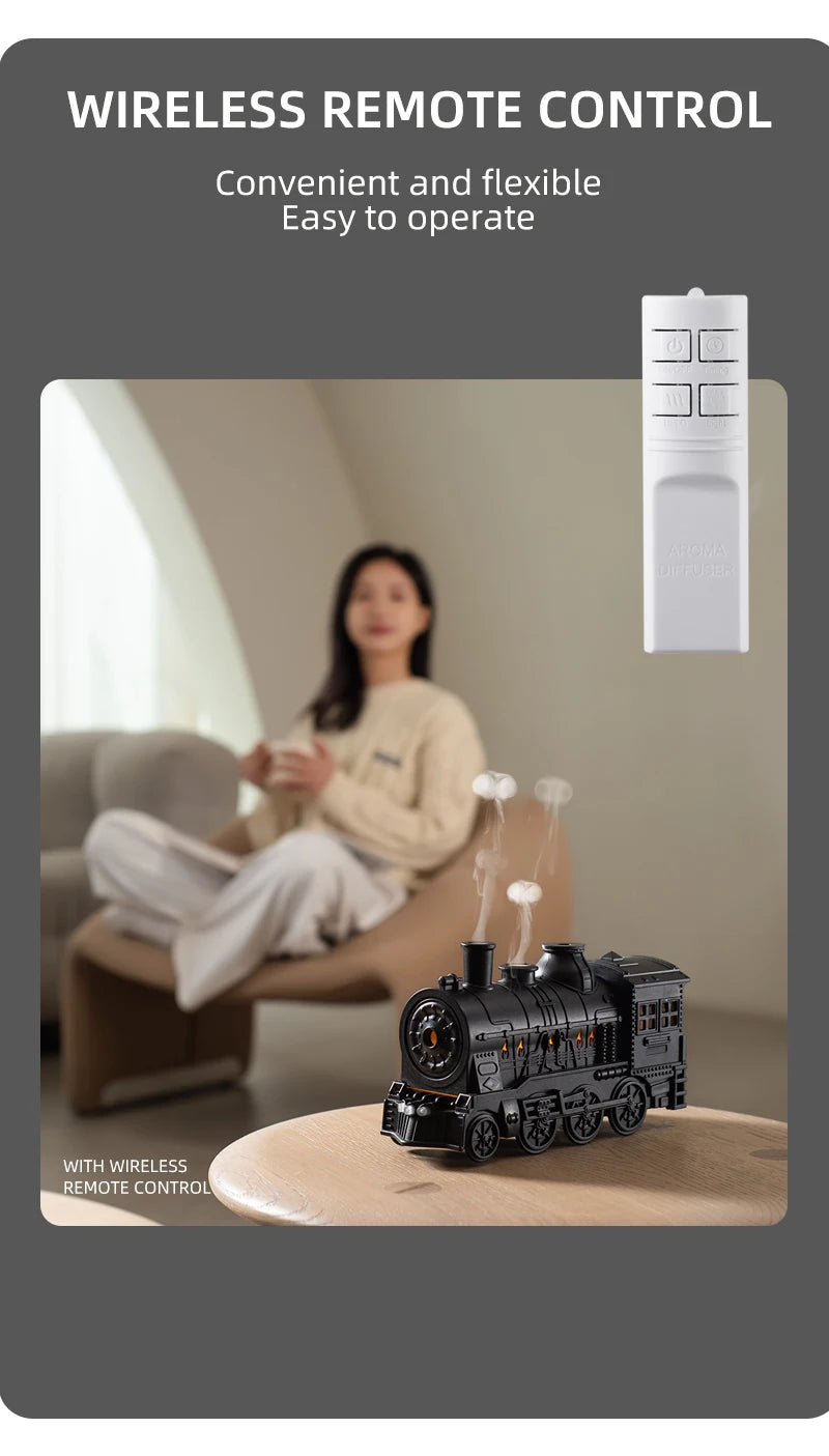 Train shape Cool Mist Air Humidifier with LED Lamp Aroma Atomizer Remote Control