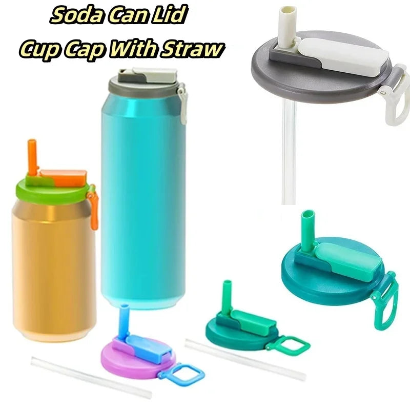 Silicone Lid Cover With 2 Straws Reusable Soda Can Lid Portable Canned Beverages Juice Beer Straw Cap