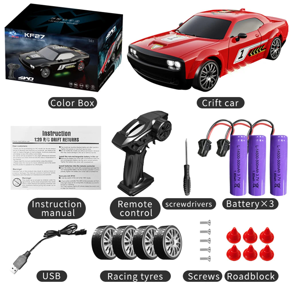 Drift Car with Lights Racing Remote Control Car 1/20 Four-wheel Drive High-speed Competition Toy