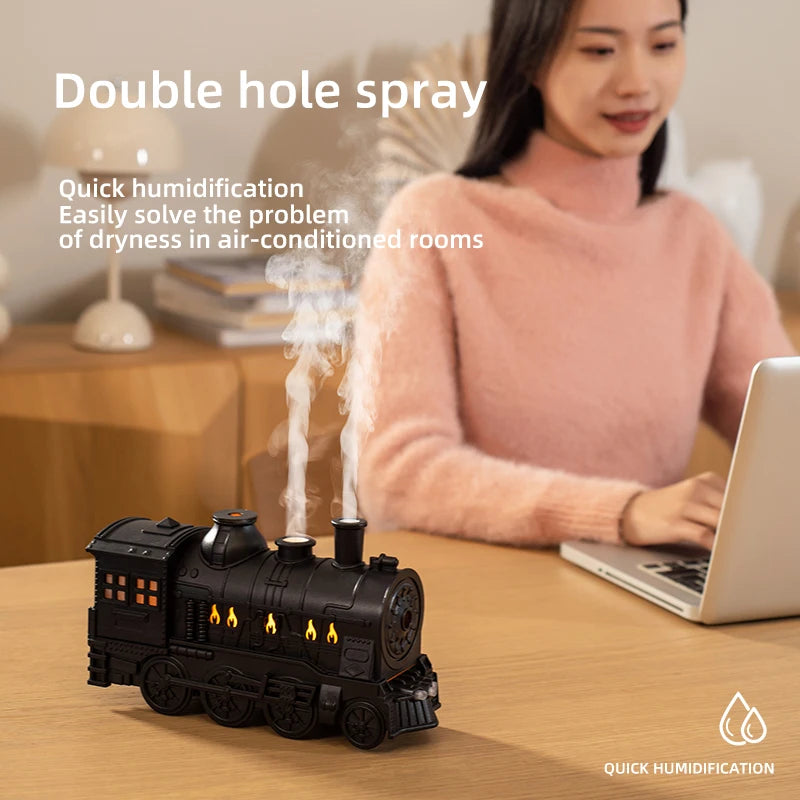 Train shape Cool Mist Air Humidifier with LED Lamp Aroma Atomizer Remote Control