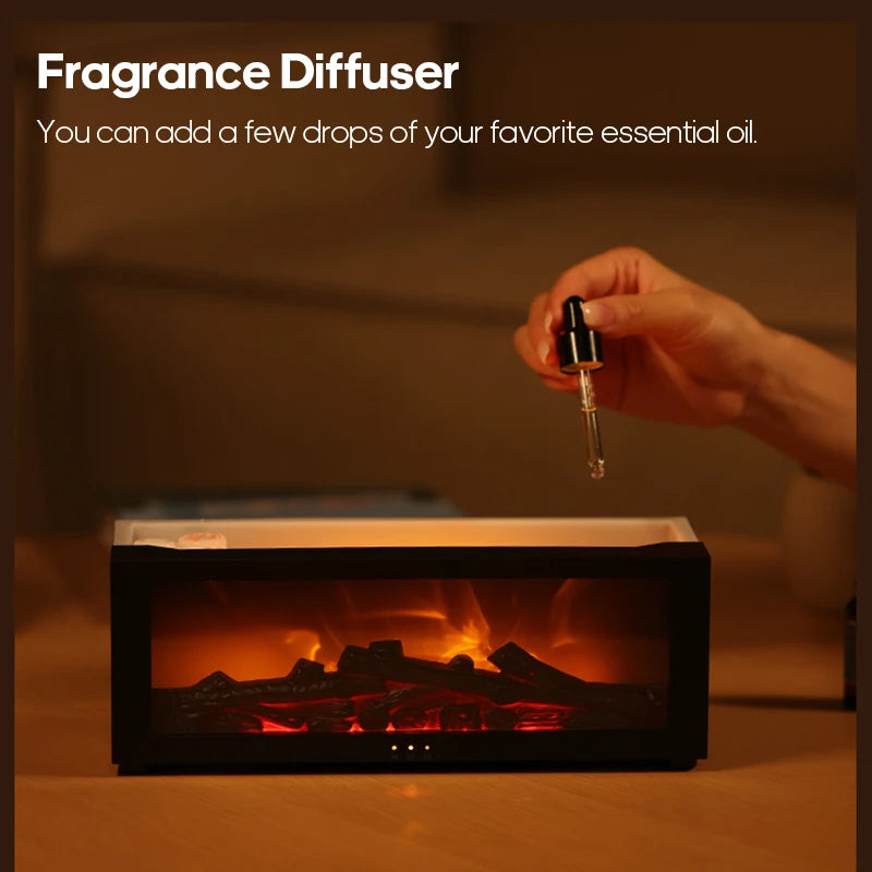 Simulated Fireplace Aroma Diffuser 150ml Flame Air Humidifier with Remote and waterless