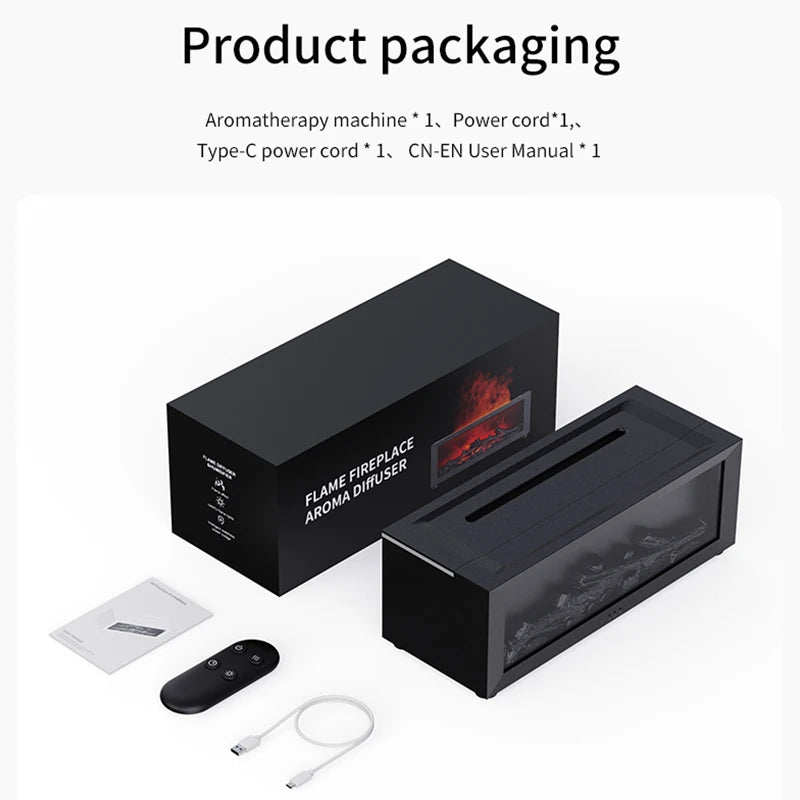 Simulated Fireplace Aroma Diffuser 150ml Flame Air Humidifier with Remote and waterless