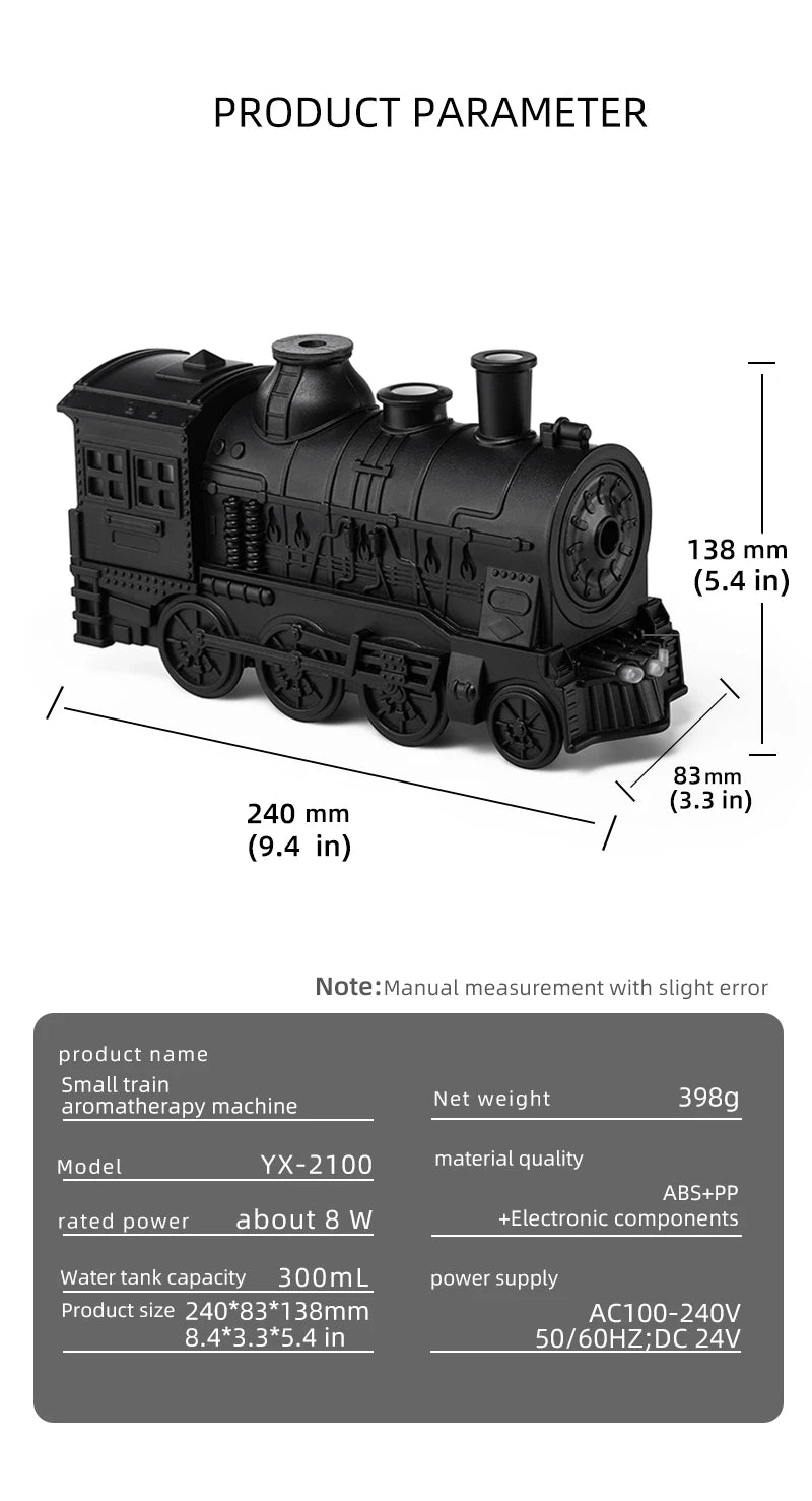 Train shape Cool Mist Air Humidifier with LED Lamp Aroma Atomizer Remote Control