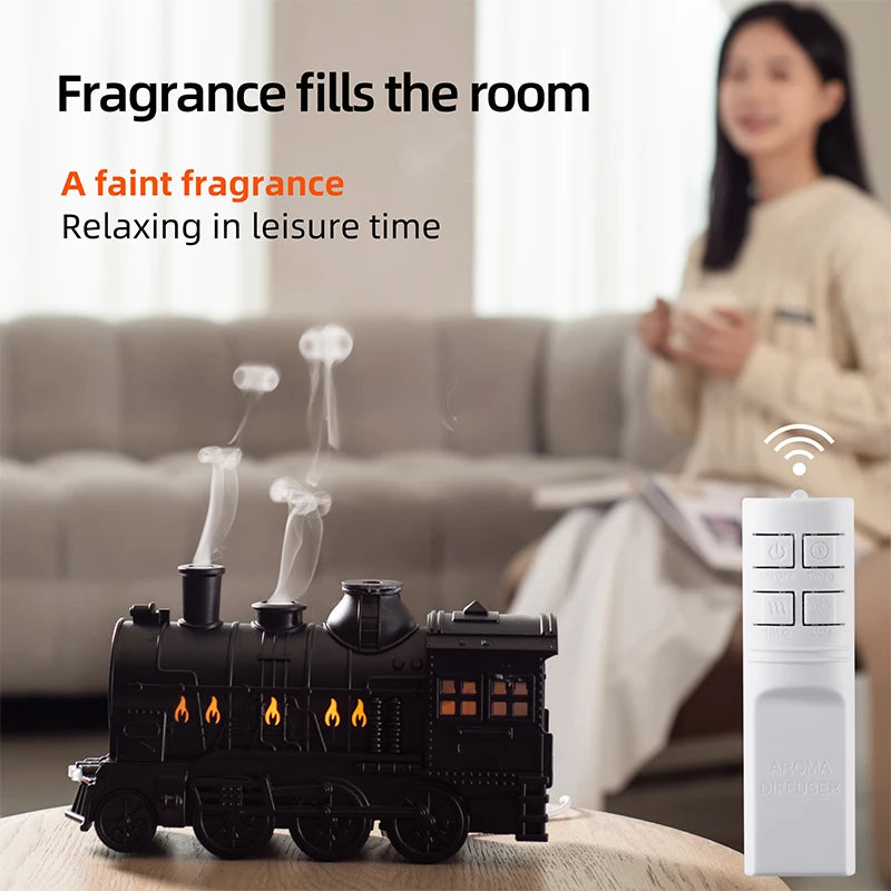 Train shape Cool Mist Air Humidifier with LED Lamp Aroma Atomizer Remote Control