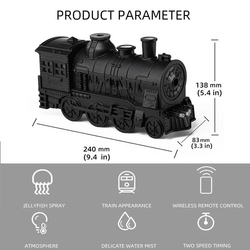 Train shape Cool Mist Air Humidifier with LED Lamp Aroma Atomizer Remote Control