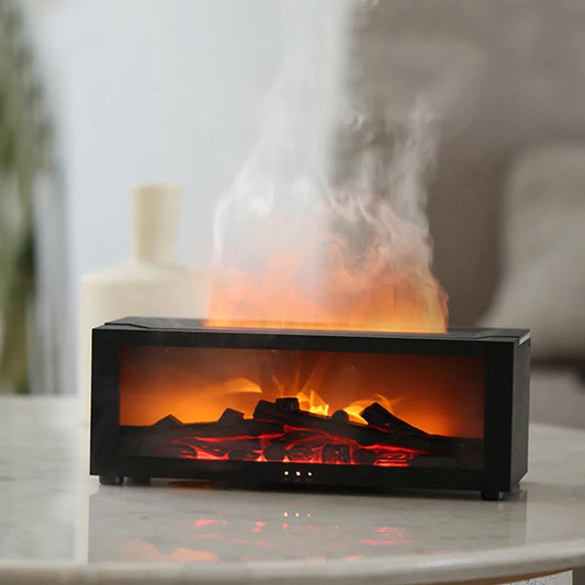 Simulated Fireplace Aroma Diffuser 150ml Flame Air Humidifier with Remote and waterless