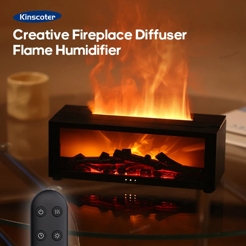 Simulated Fireplace Aroma Diffuser 150ml Flame Air Humidifier with Remote and waterless